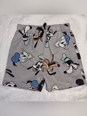 Disney Kids Gray Shorts with Blue, Mint, Black and Tan Character Prints